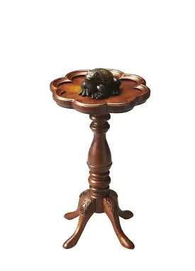 20 Medium Brown And Olive Ash Wood Floral Top End Table