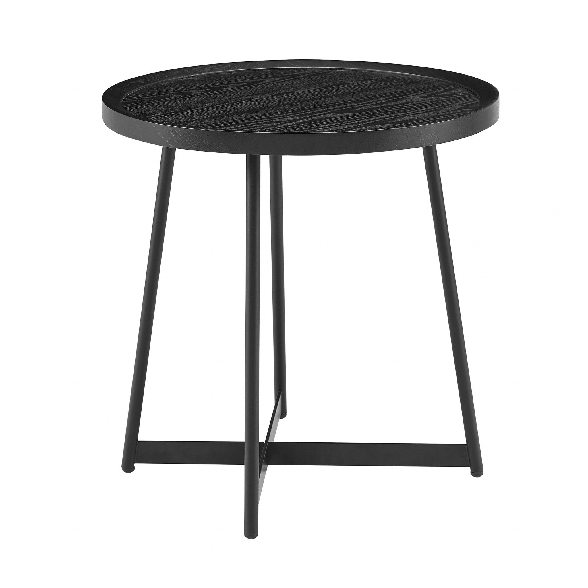 21.66 X 21.66 X 22.05 Round Side Table In Black Ash Wood And Black