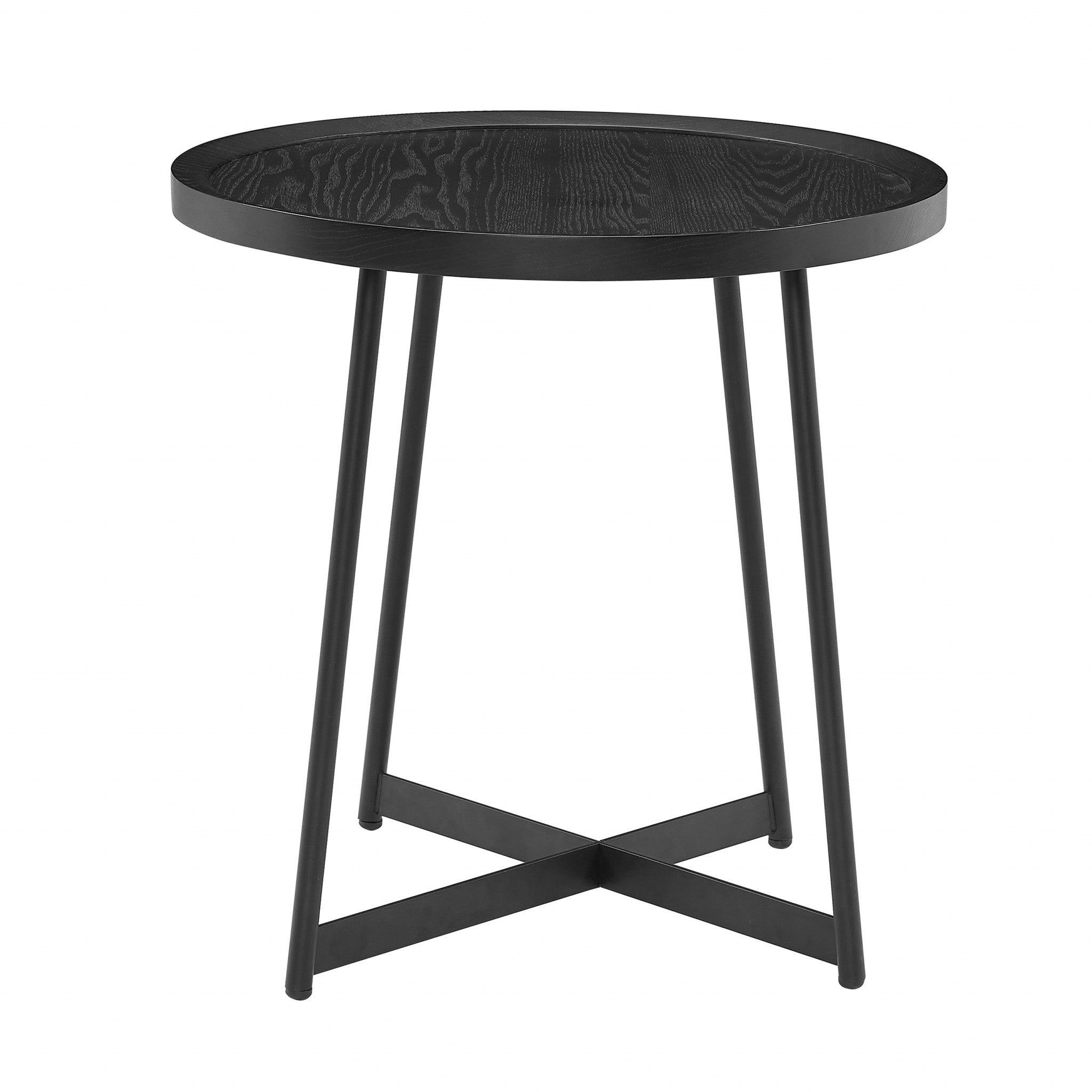 21.66 X 21.66 X 22.05 Round Side Table In Black Ash Wood And Black