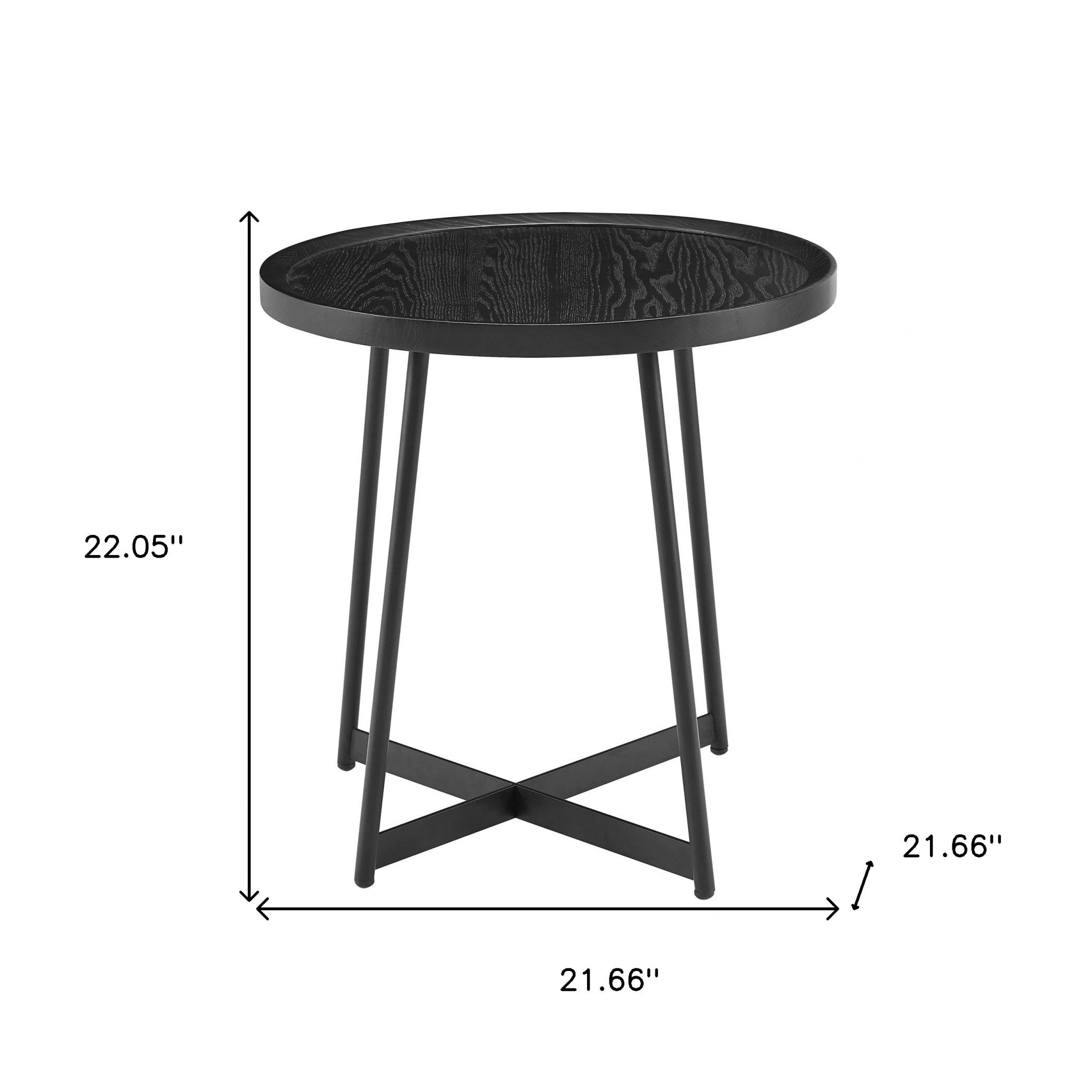 21.66 X 21.66 X 22.05 Round Side Table In Black Ash Wood And Black