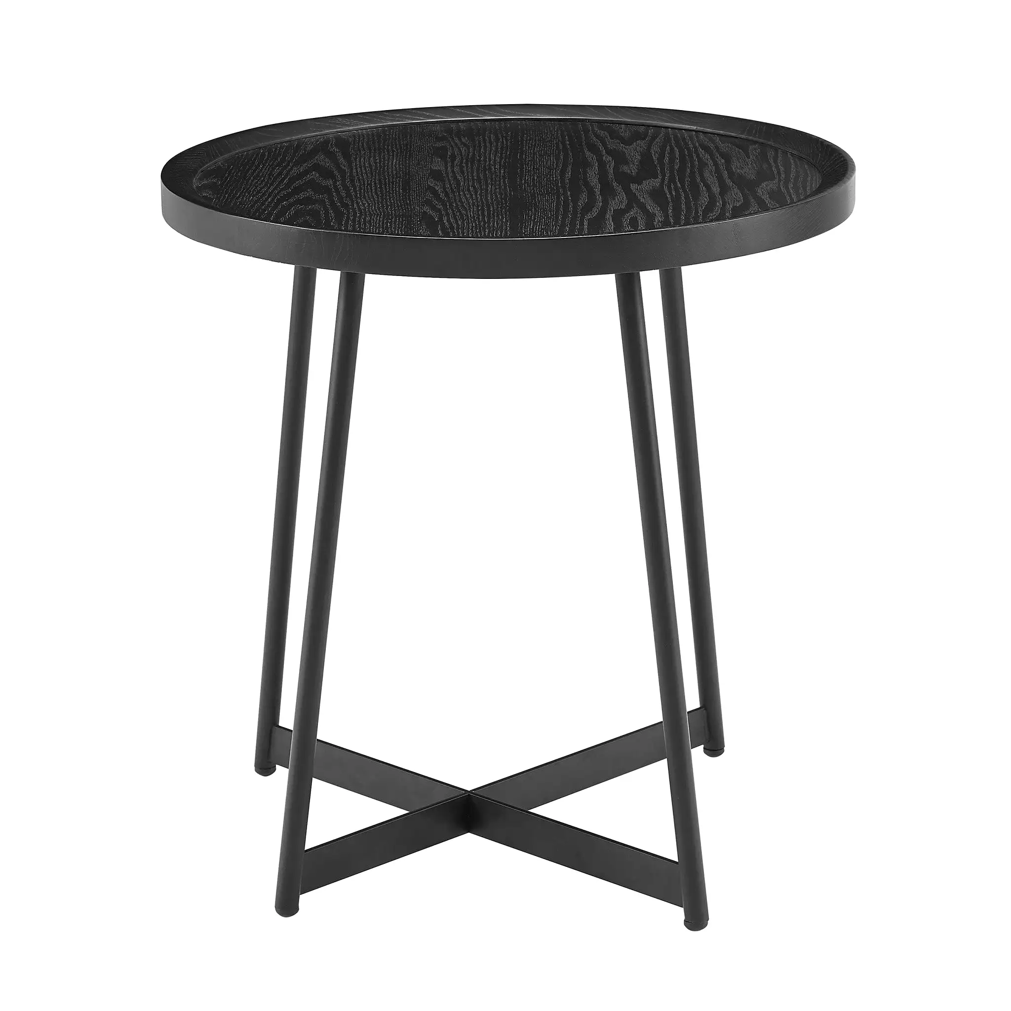 21.66 X 21.66 X 22.05 Round Side Table In Black Ash Wood And Black