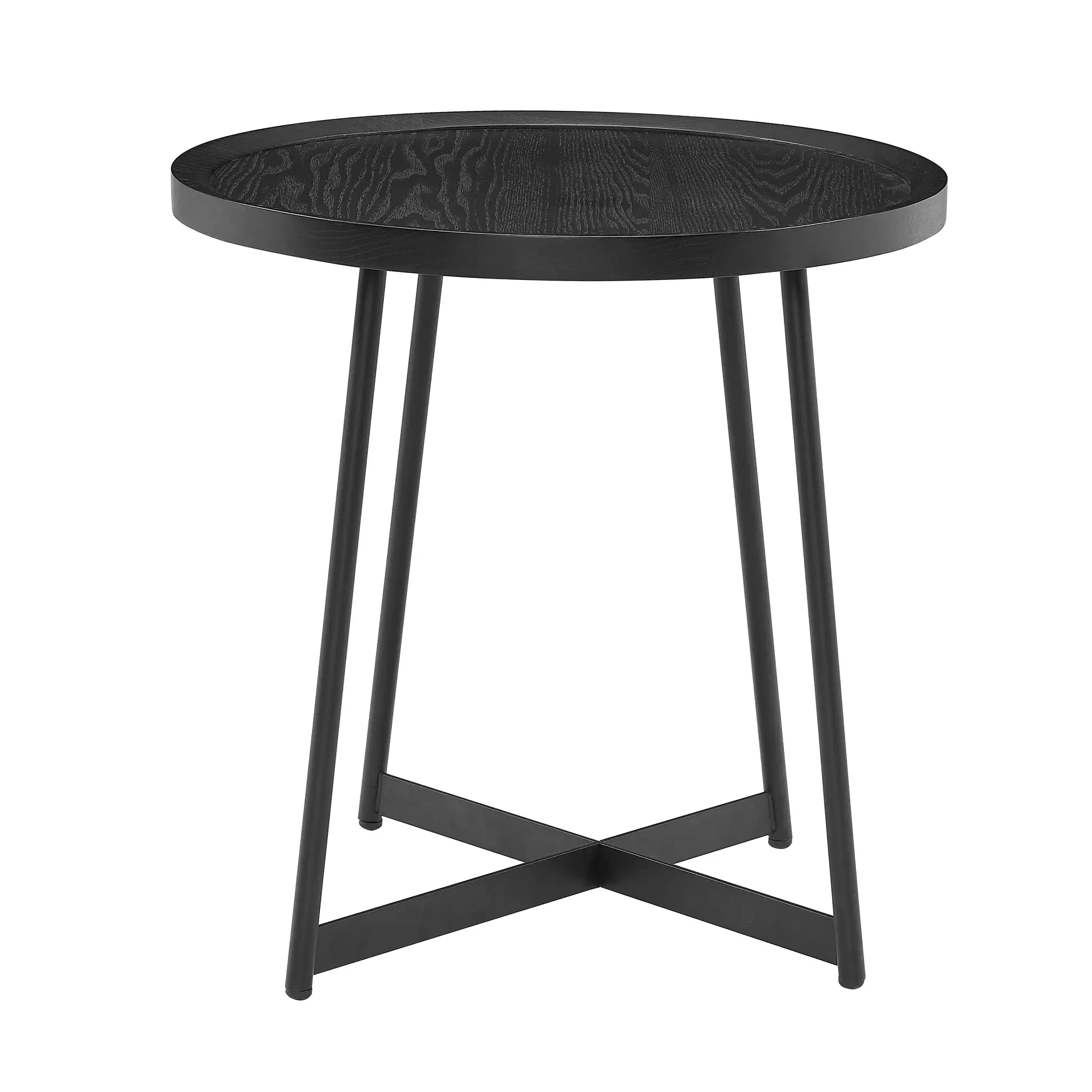 21.66 X 21.66 X 22.05 Round Side Table In Black Ash Wood And Black