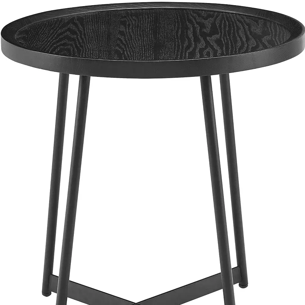 21.66 X 21.66 X 22.05 Round Side Table In Black Ash Wood And Black