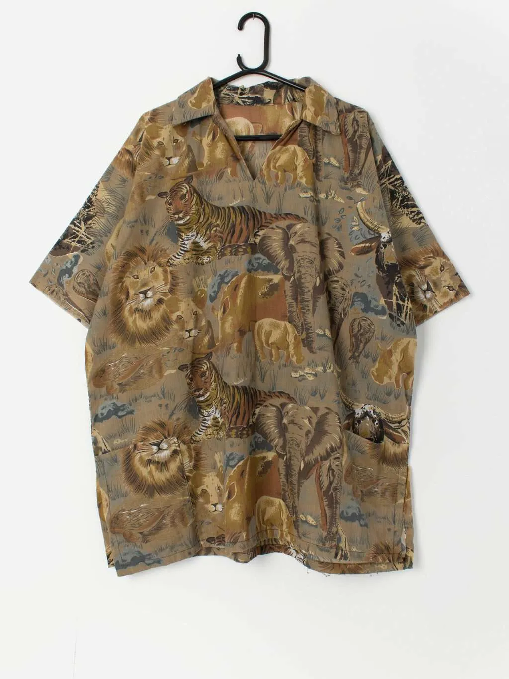 70s vintage safari tunic top, oversized – Large / XL / 2XL