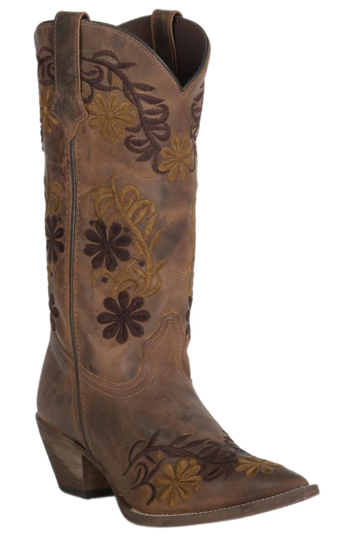 Abilene Women's Vintage Brown with Two Tone Floral Embroidery J-Toe Cowboy Boots