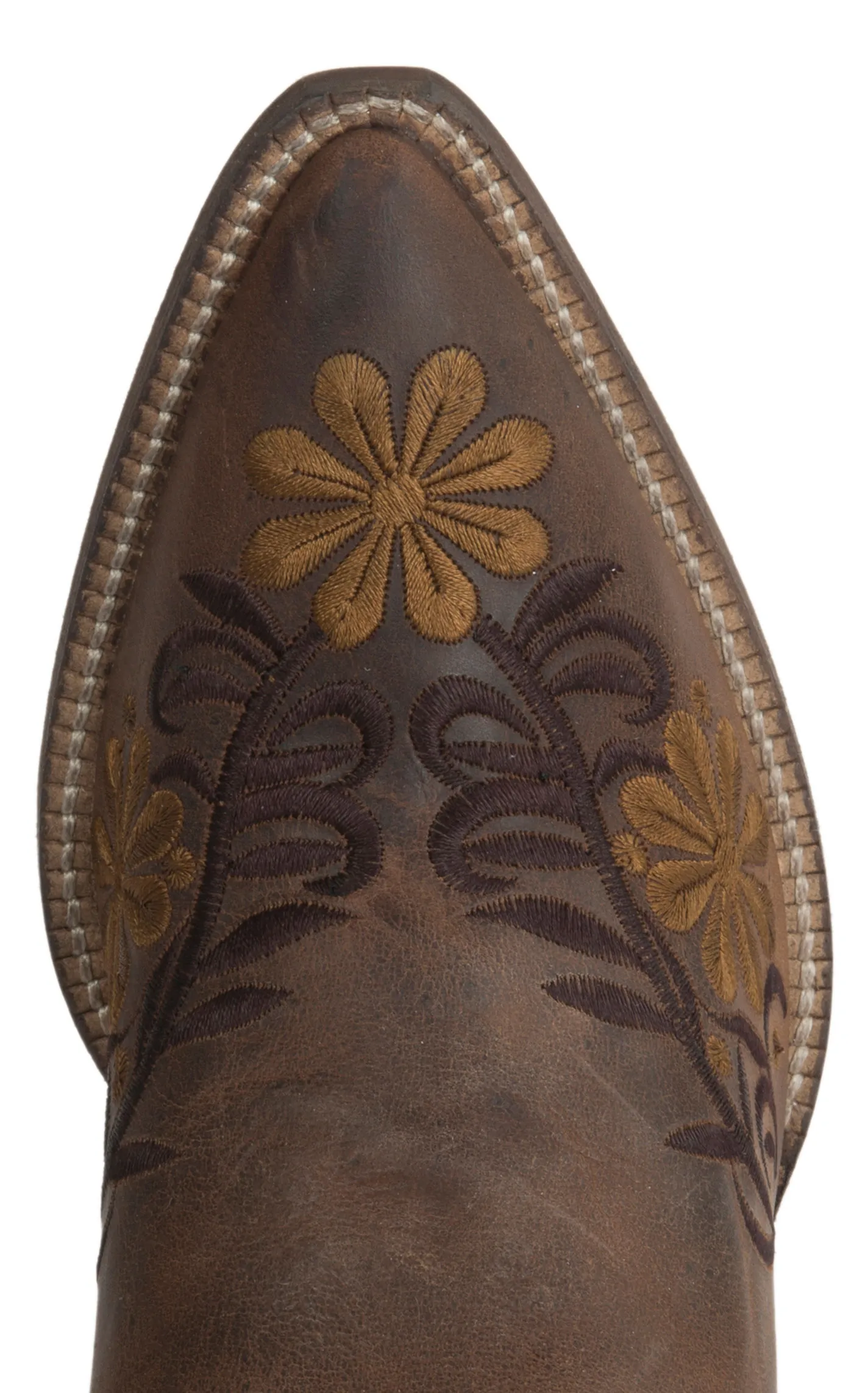 Abilene Women's Vintage Brown with Two Tone Floral Embroidery J-Toe Cowboy Boots