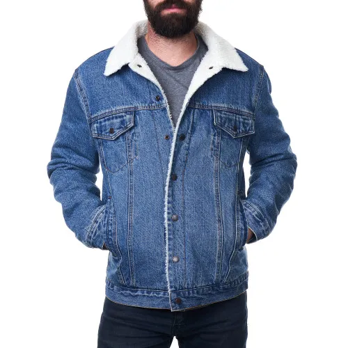 Alpine Swiss Ryker Mens Sherpa Lined Denim Trucker Jacket