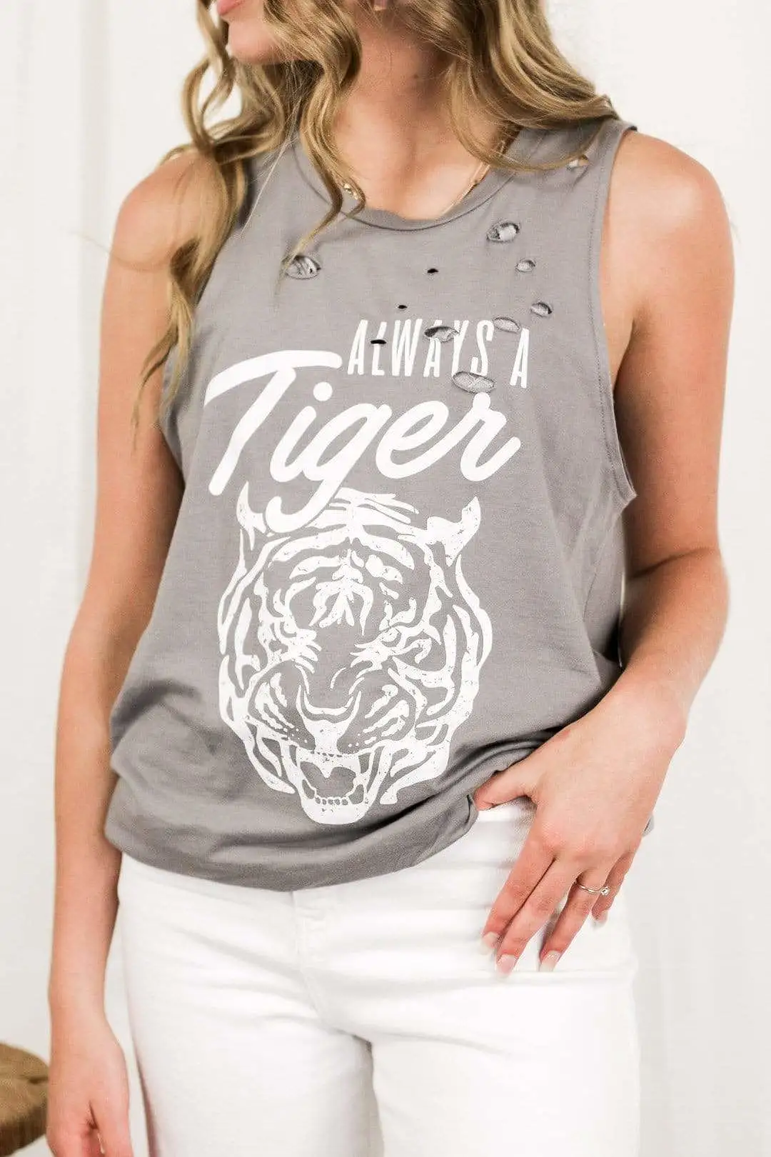 Always A Tiger Grey Graphic Tank