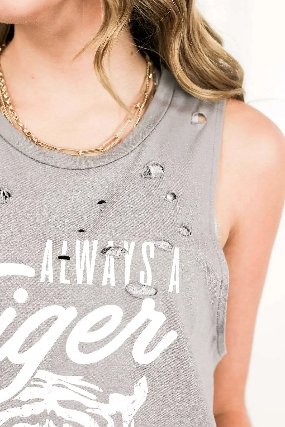 Always A Tiger Grey Graphic Tank