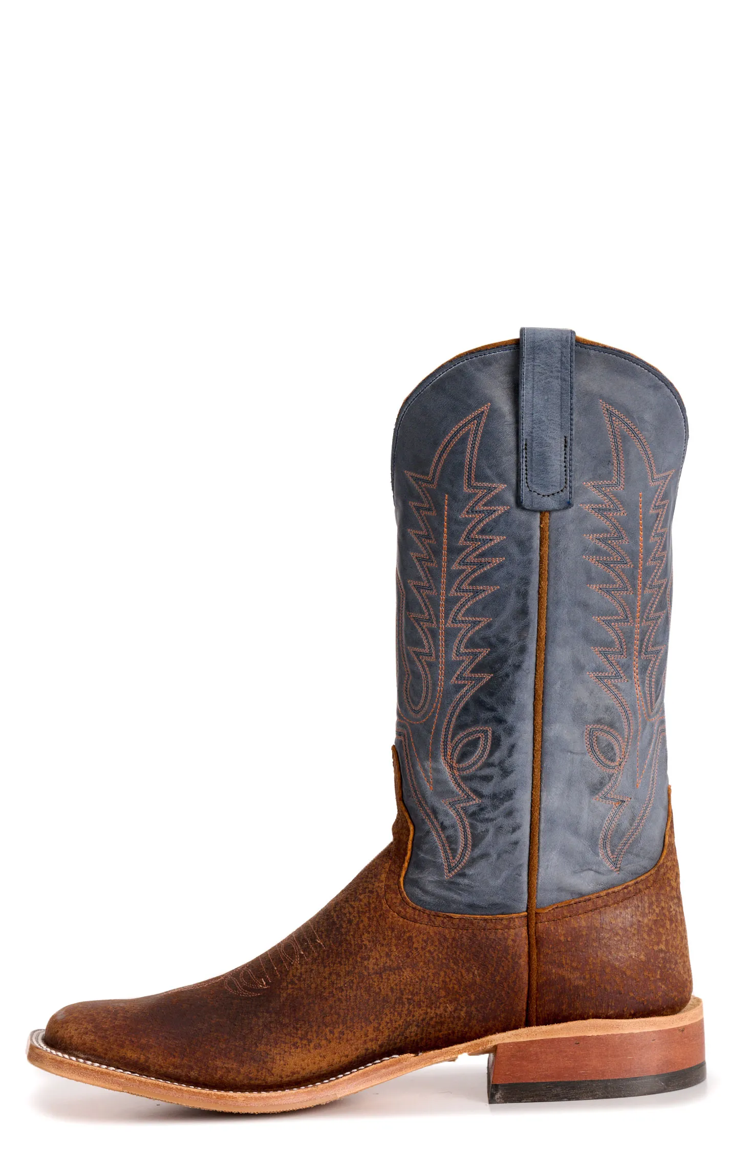 Anderson Bean Men's Chocolate Boar and Blue Hybrid Wide Square Toe Cowboy Boots