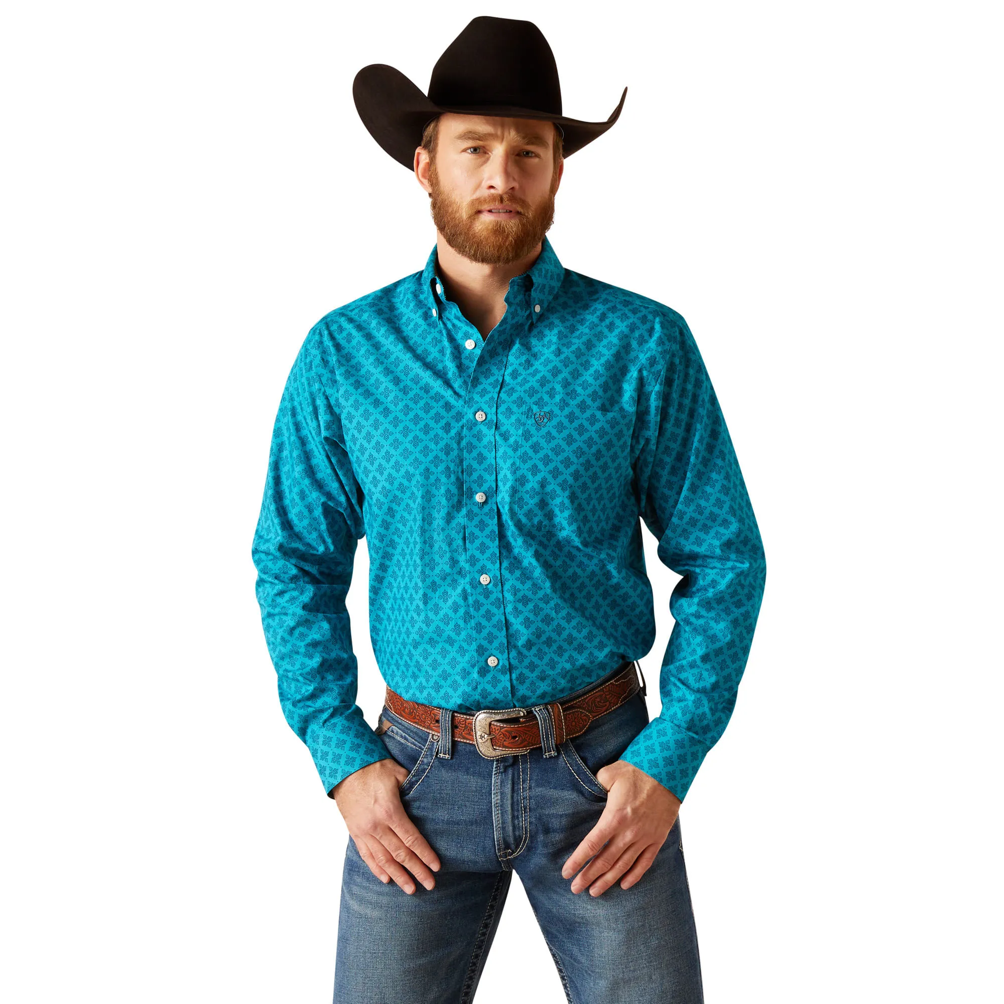 Ariat Mens Enamel Blue Wrinkle Free Gael Fitted Long Sleeve Shirt