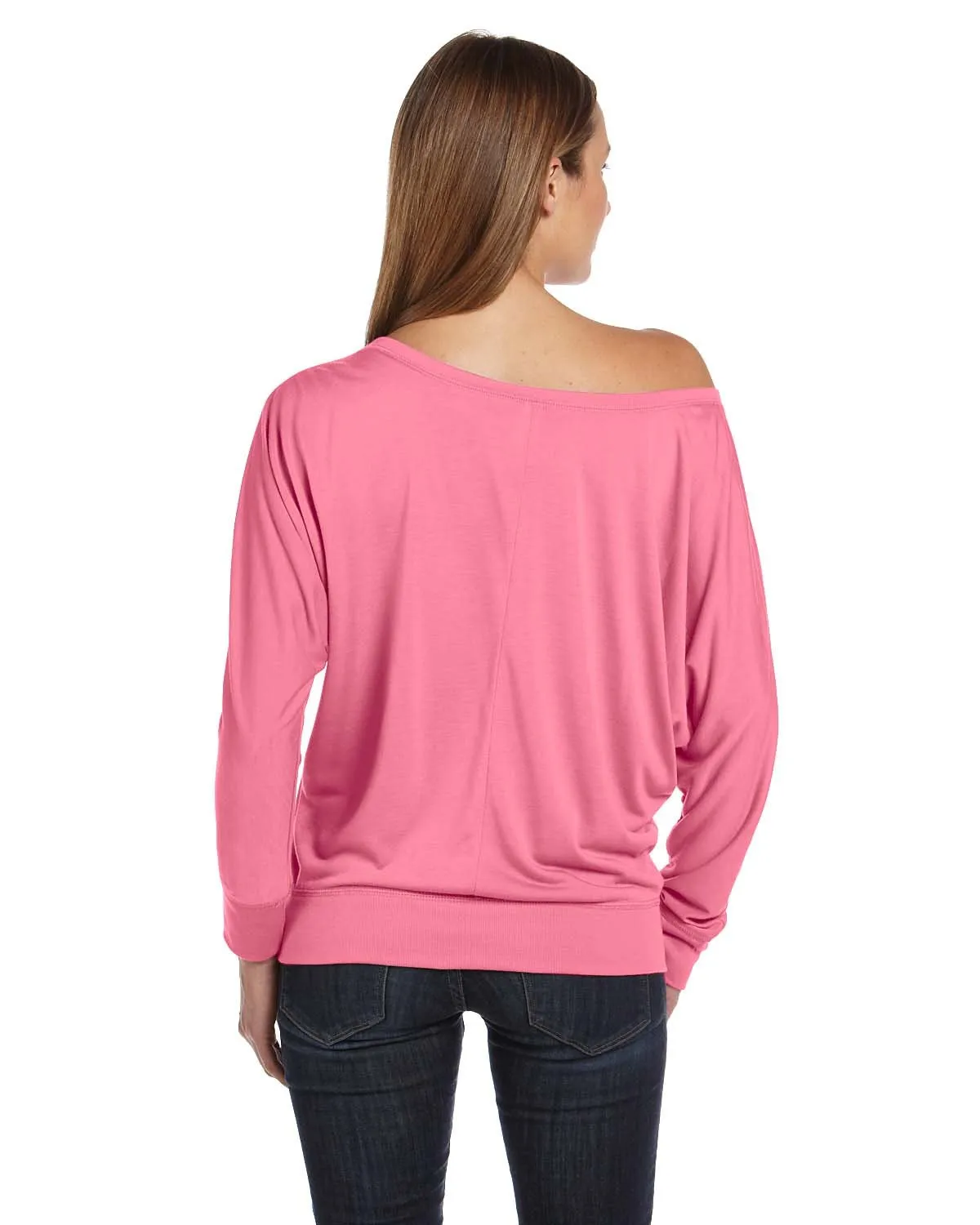 Bella + Canvas Ladies Flowy Long Sleeve Off Shoulder T-Shirt 8850 Neon Pink