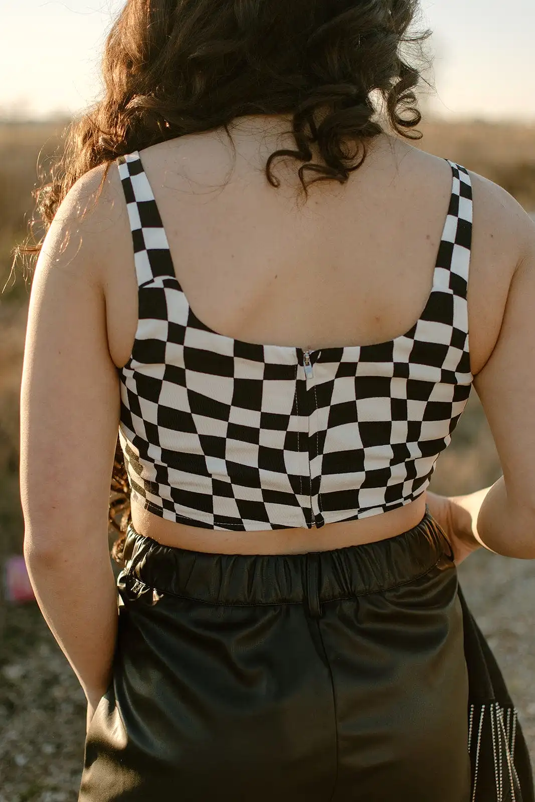 Black & White Checkered Crop Top