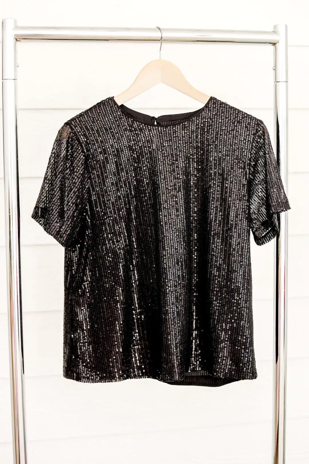 Black Sequin Cap Sleeve Top