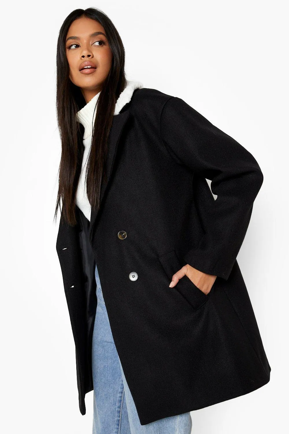 Borg Collar Wool Look Coat