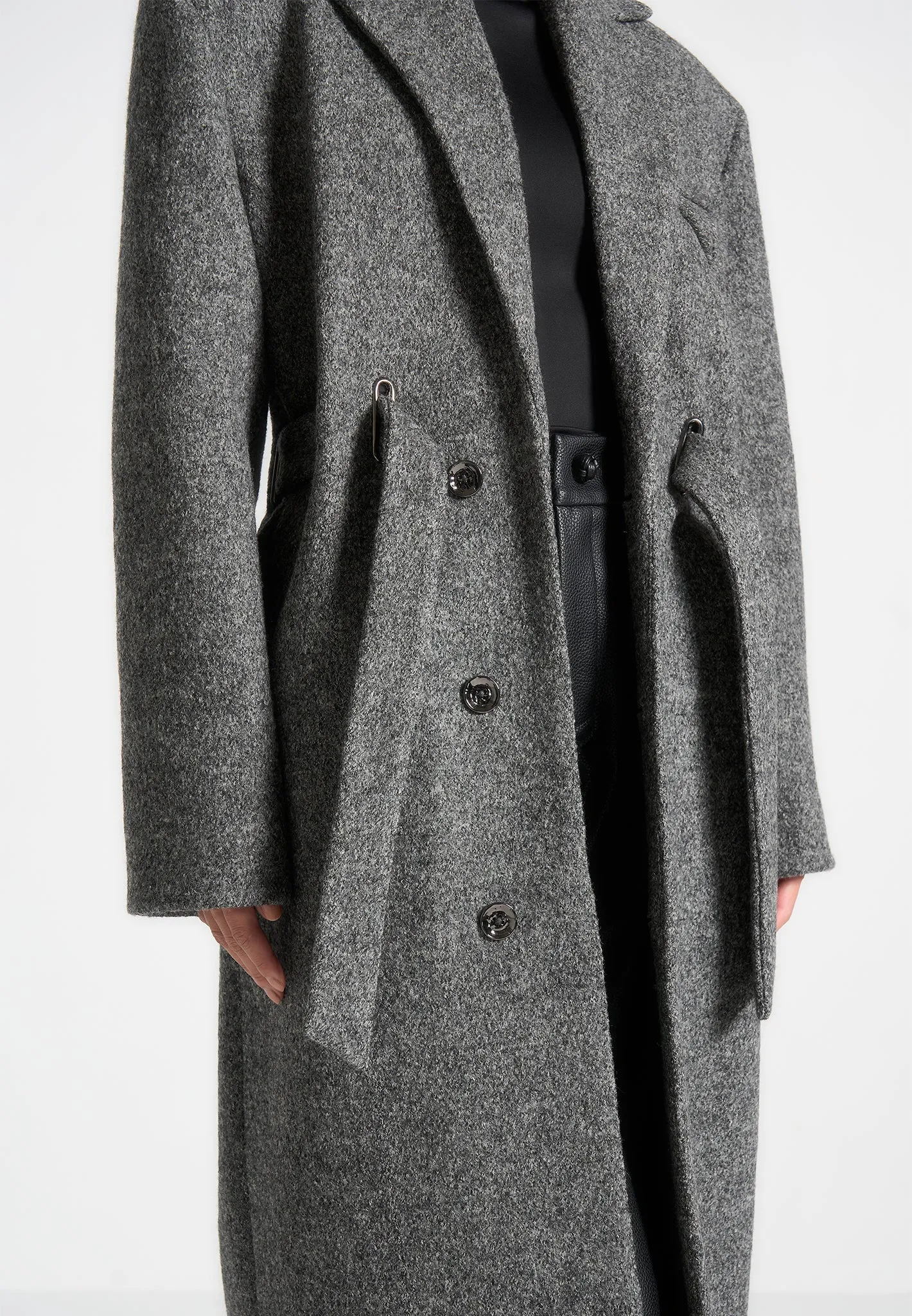 Boxy Wool Belted Coat - Grey