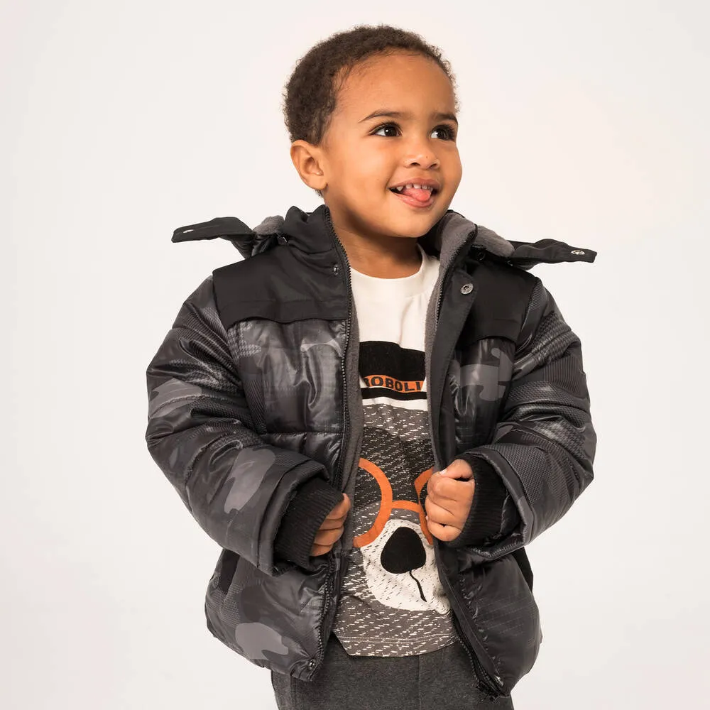 Boys Black Hooded Puffer Coat