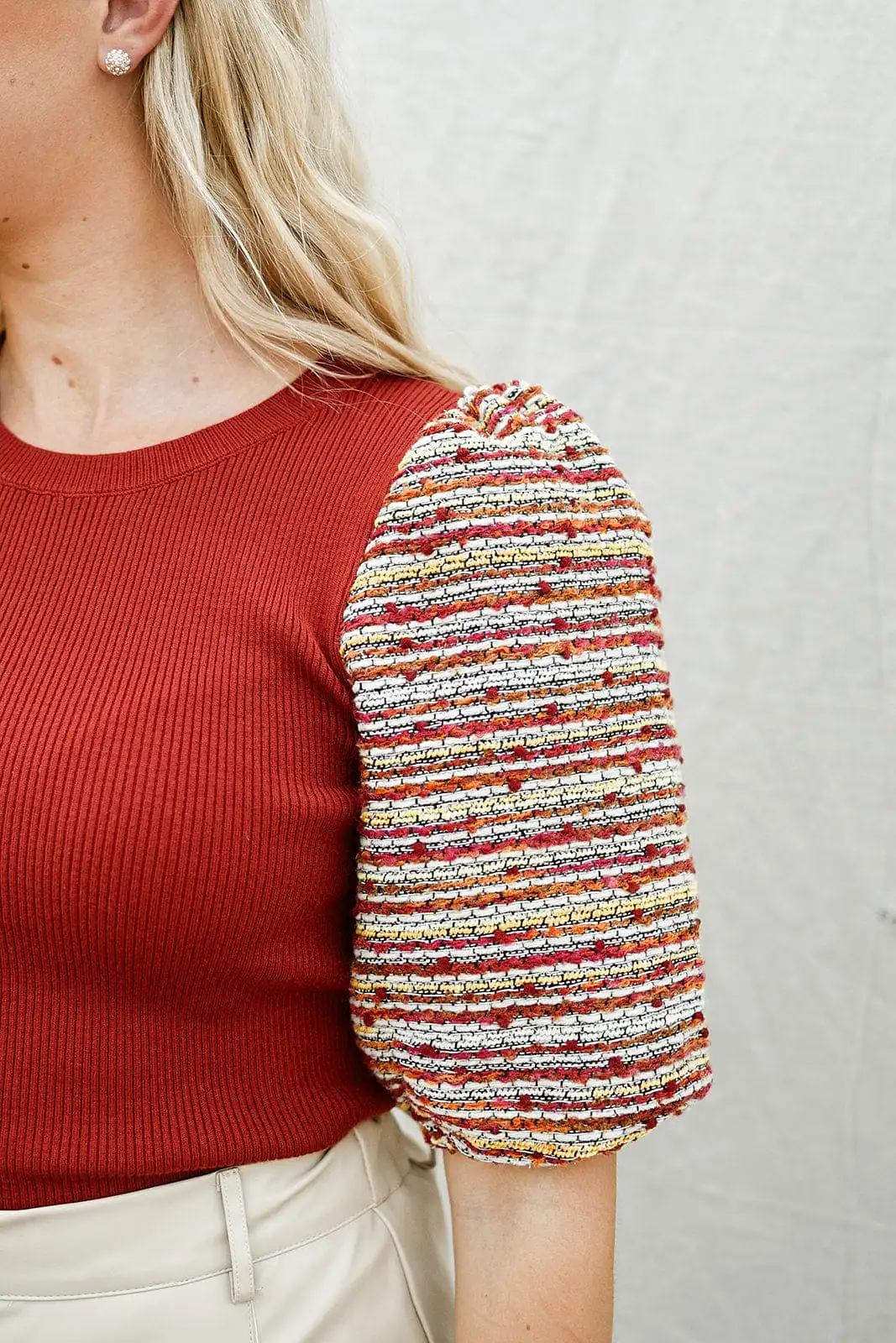 Brick Tweed Puff Sleeve Top