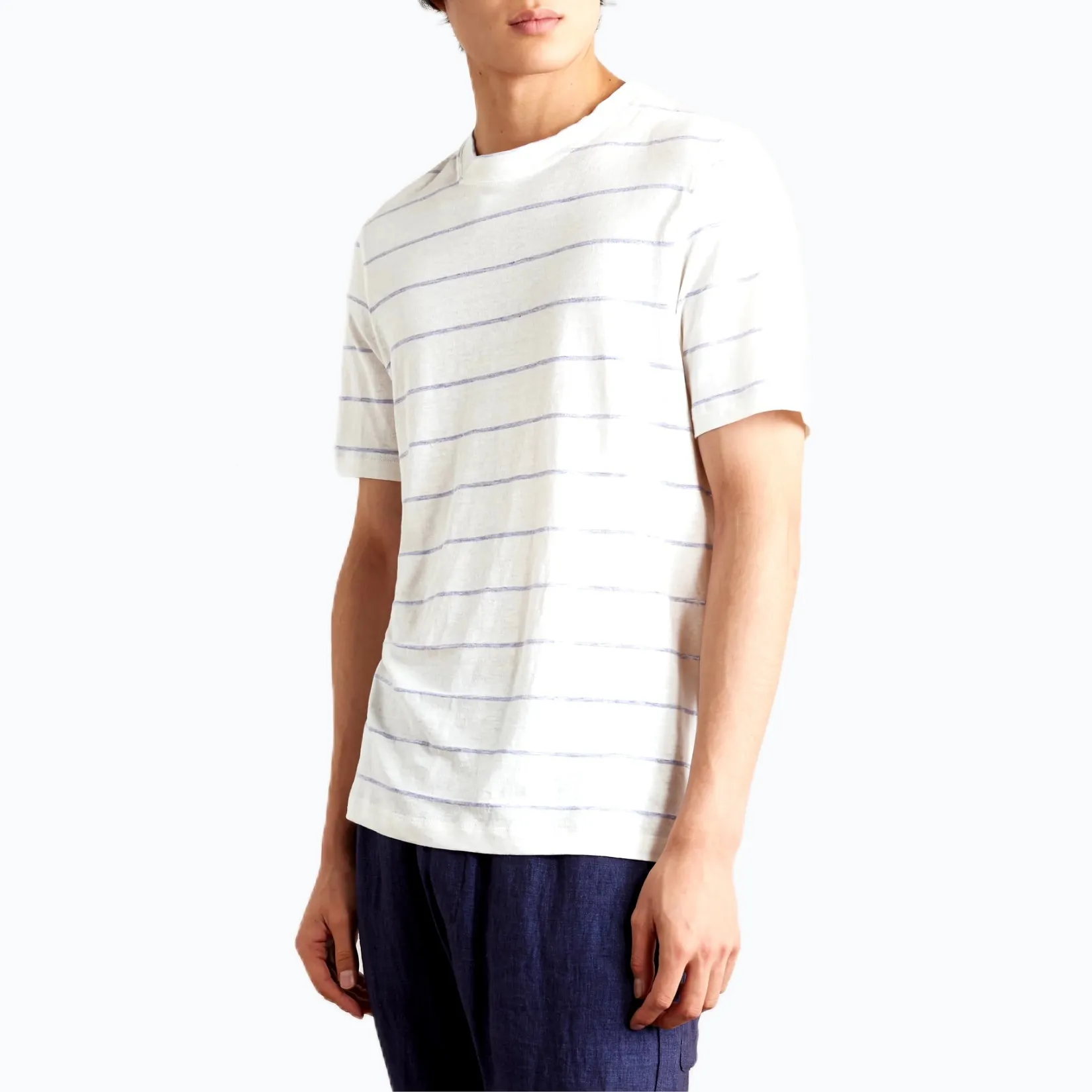 BRUNELLO CUCINELLI  |Stripes Linen Blended Fabrics Cotton Short Sleeves T-Shirts