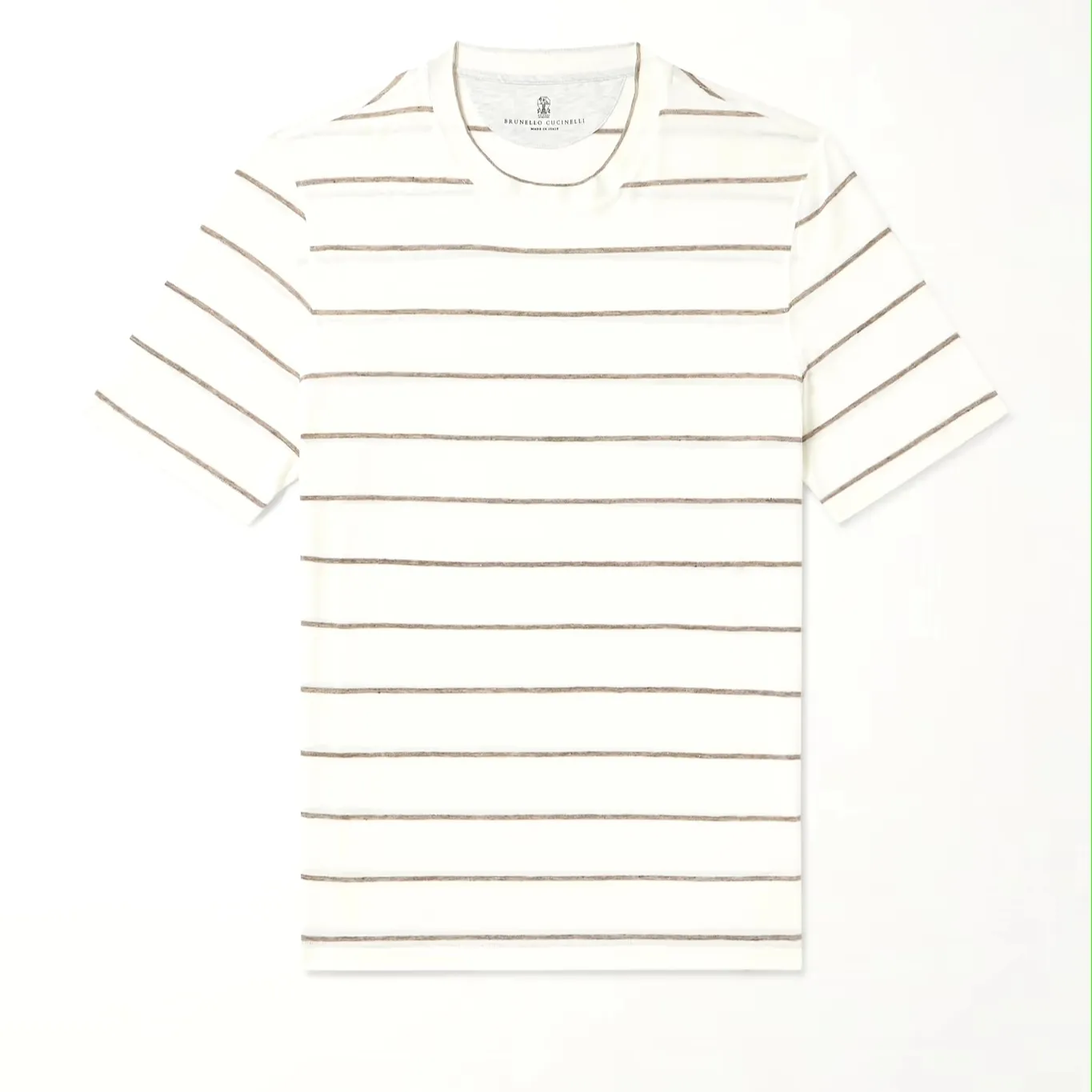 BRUNELLO CUCINELLI  |Stripes Linen Blended Fabrics Cotton Short Sleeves T-Shirts