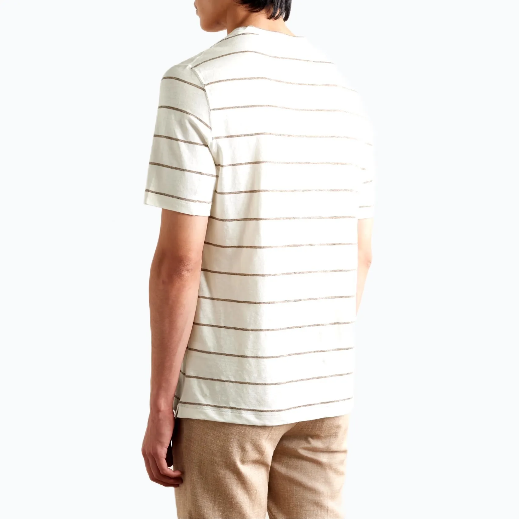 BRUNELLO CUCINELLI  |Stripes Linen Blended Fabrics Cotton Short Sleeves T-Shirts