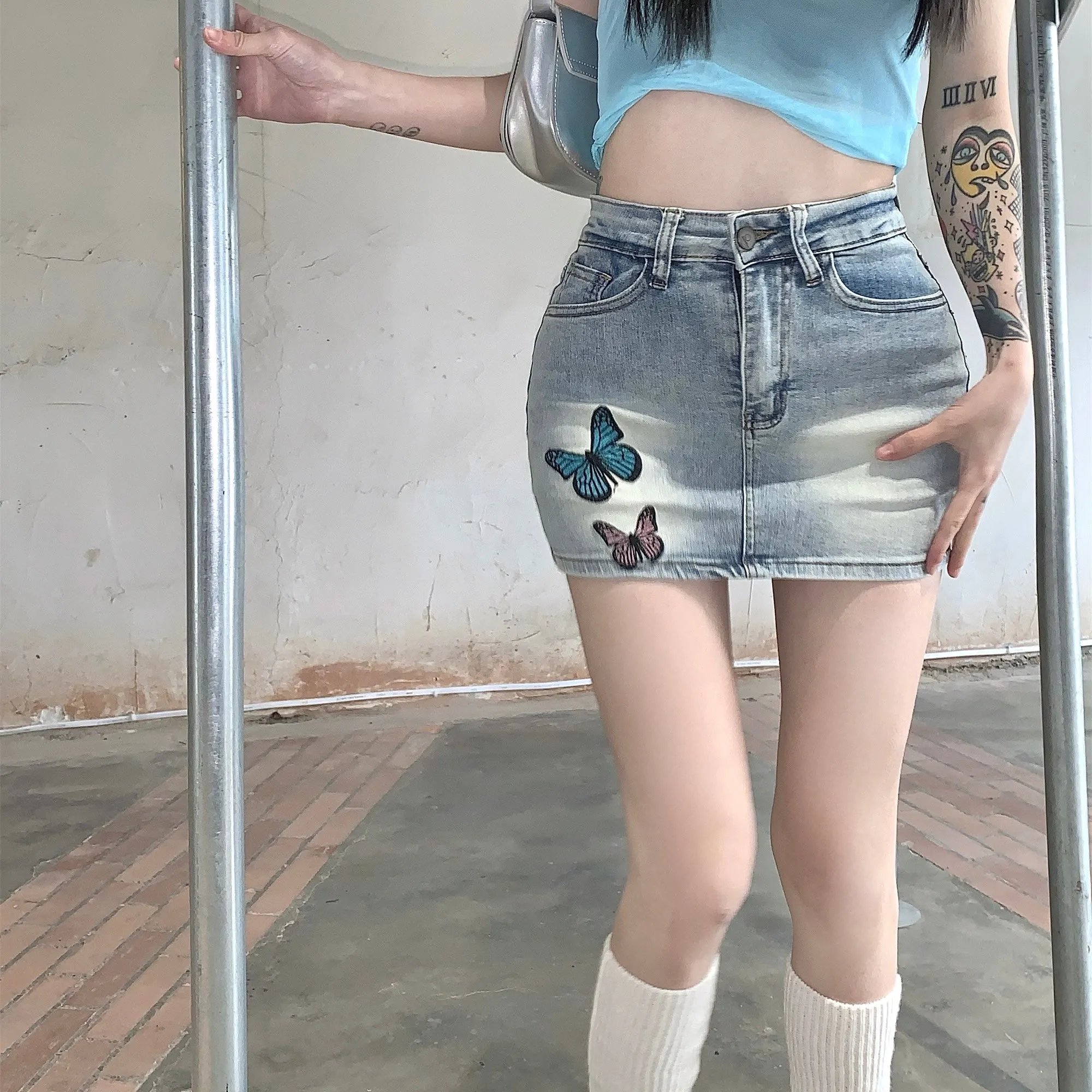 Butterfly Denim Skirt