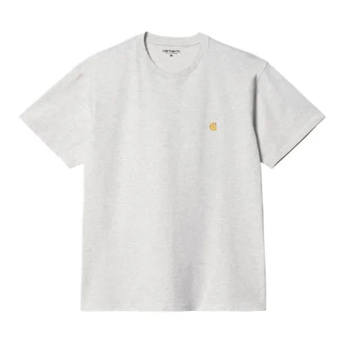 Carhartt WIP Chase T-Shirt Ash Heather / Gold, 100% Cotton Combed Single Jersey, 235 g/m_, loose fit, logo embroidery