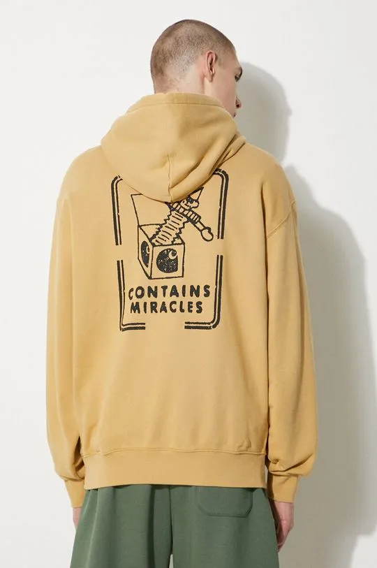 Carhartt WIP cotton sweatshirt Hooded Stamp Sweat men's beige color hooded with a print I033621.23F06