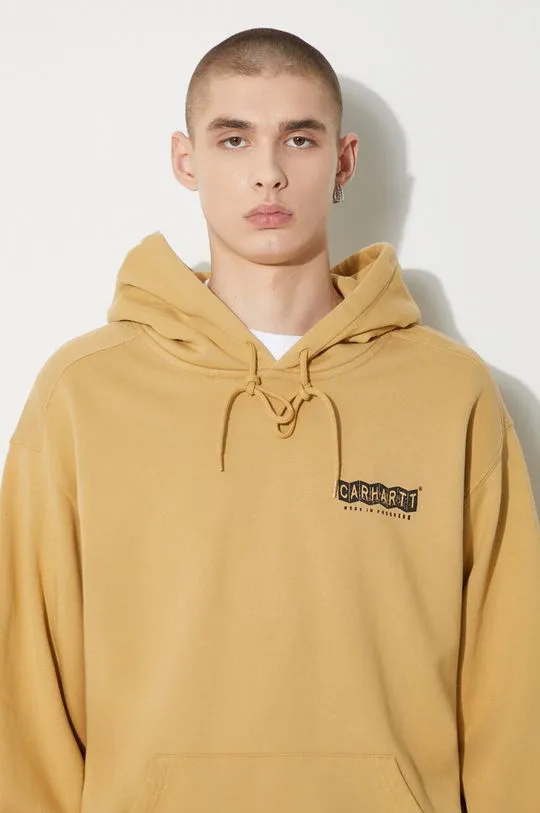 Carhartt WIP cotton sweatshirt Hooded Stamp Sweat men's beige color hooded with a print I033621.23F06