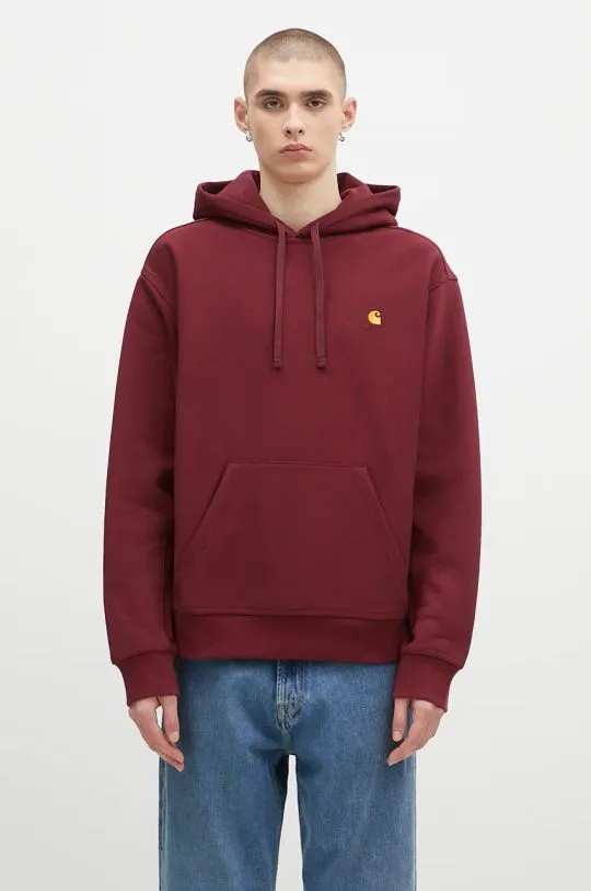 Carhartt WIP hooded sweatshirt American Script Sweat men's maroon color hooded smooth I028279.2BYXX