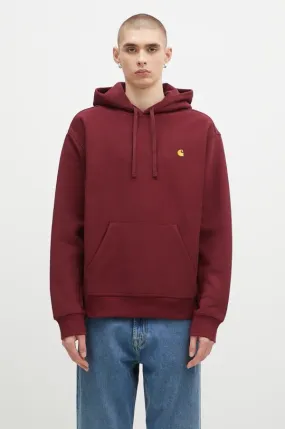 Carhartt WIP hooded sweatshirt American Script Sweat men's maroon color hooded smooth I028279.2BYXX