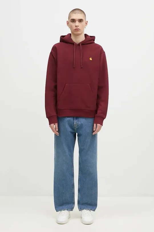 Carhartt WIP hooded sweatshirt American Script Sweat men's maroon color hooded smooth I028279.2BYXX