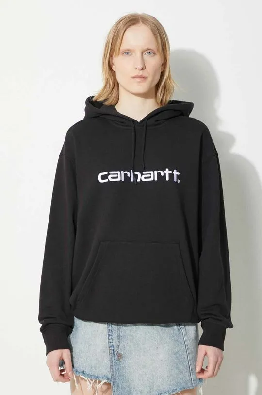 Carhartt WIP sweatshirt Hooded Carhartt Sweatshirt women's black color hooded I033648.0D2XX