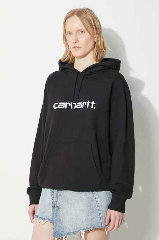 Carhartt WIP sweatshirt Hooded Carhartt Sweatshirt women's black color hooded I033648.0D2XX