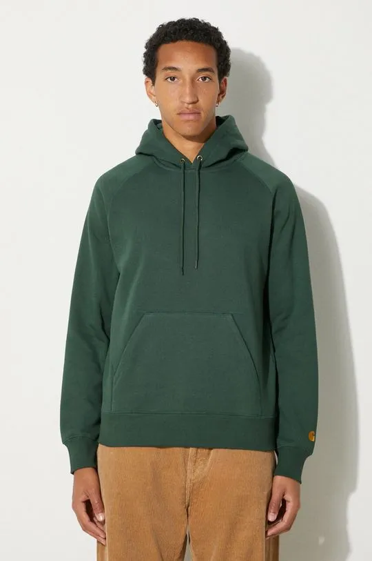 Carhartt WIP sweatshirt Hooded Chase Sweat men's green color hooded smooth I033661.2CXXX