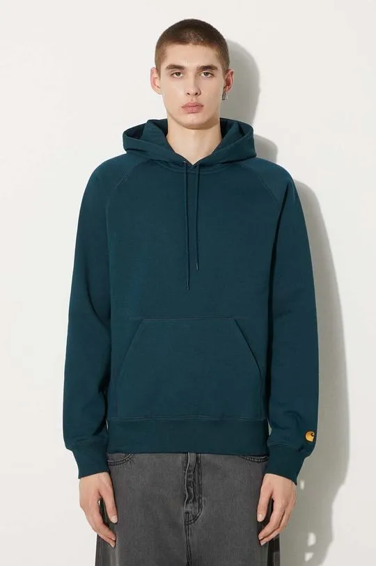 Carhartt WIP sweatshirt Hooded Chase Sweat men's turquoise color hooded smooth I033661.2D0XX