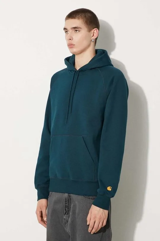 Carhartt WIP sweatshirt Hooded Chase Sweat men's turquoise color hooded smooth I033661.2D0XX