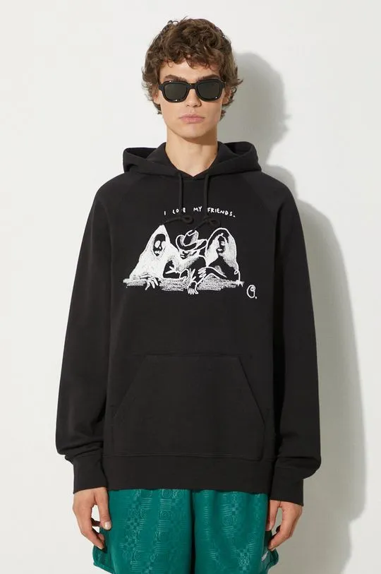 Carhartt WIP sweatshirt Hooded Pepe Friends Sweat men's black color hooded with a print I033934.0D2XX