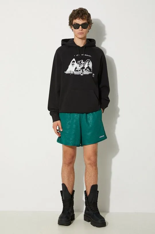 Carhartt WIP sweatshirt Hooded Pepe Friends Sweat men's black color hooded with a print I033934.0D2XX