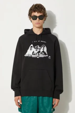 Carhartt WIP sweatshirt Hooded Pepe Friends Sweat men's black color hooded with a print I033934.0D2XX