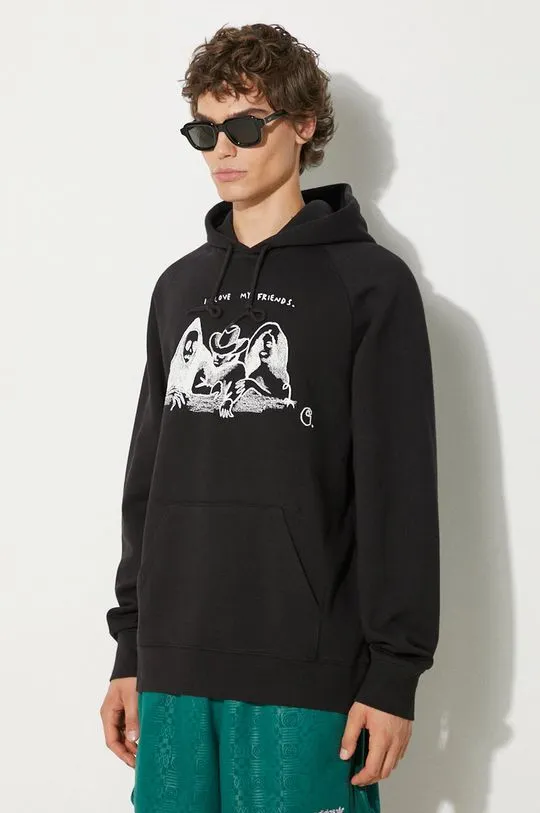 Carhartt WIP sweatshirt Hooded Pepe Friends Sweat men's black color hooded with a print I033934.0D2XX