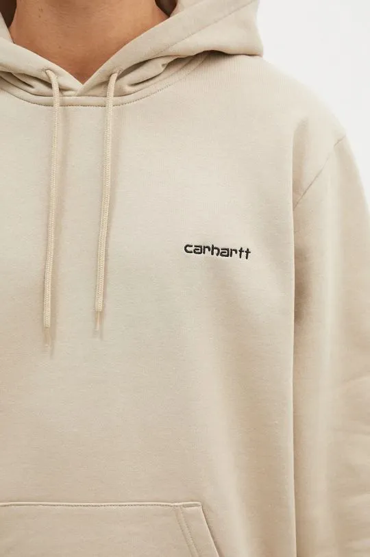 Carhartt WIP sweatshirt Hooded Script Embroidery Sweat men's beige color smooth I033658.AWXX