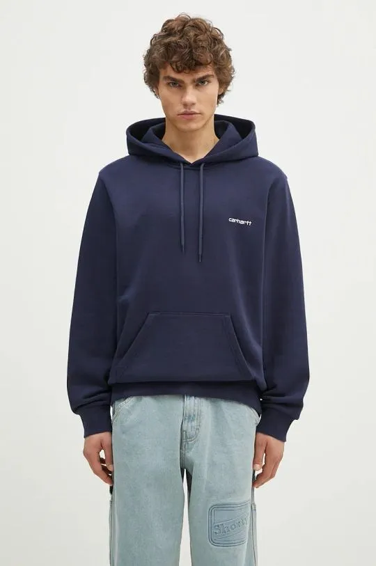 Carhartt WIP sweatshirt Hooded Script Embroidery Sweat men's navy blue color hooded with an application I033658.2AHXX