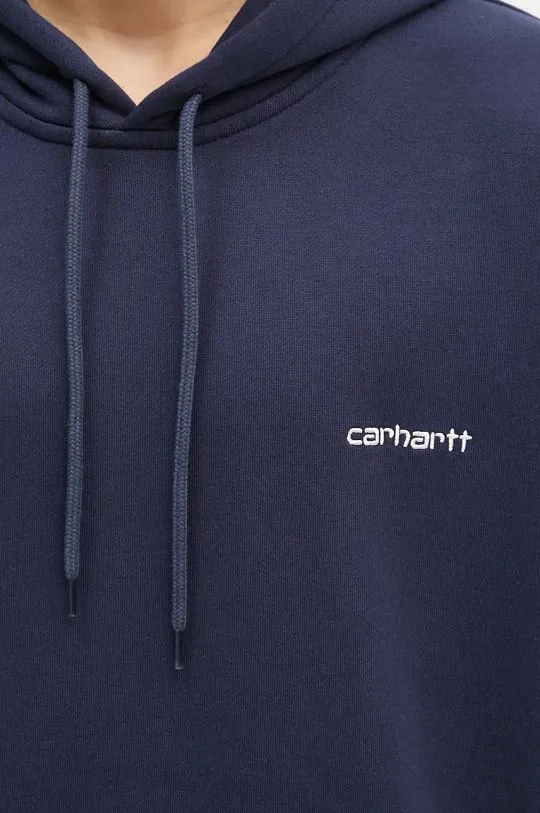 Carhartt WIP sweatshirt Hooded Script Embroidery Sweat men's navy blue color hooded with an application I033658.2AHXX