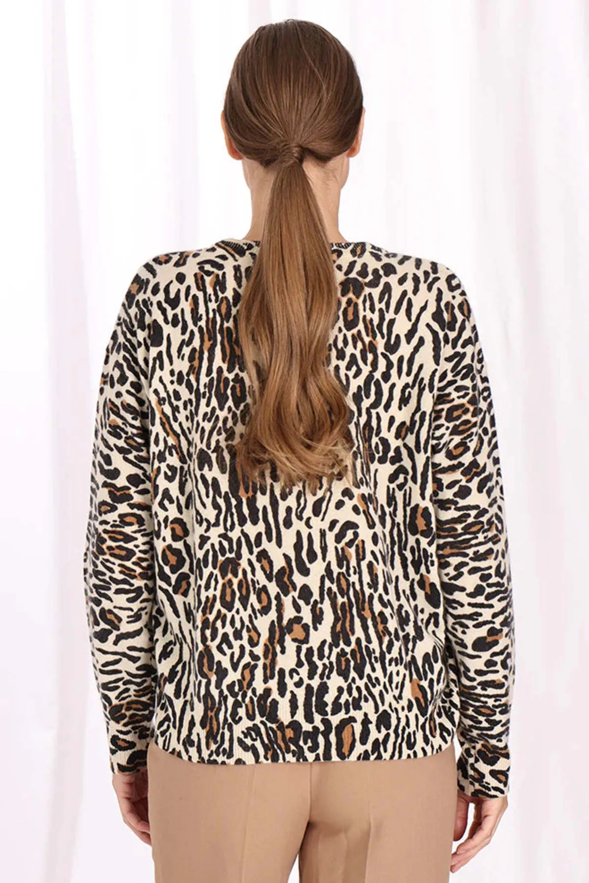 Cashmere Oversized Crew Sweater - Leopard