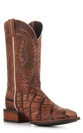 Cavender's Men's Intrepid Honey and Rustic Tan Alligator Print Wide Square Toe Cowboy Boot