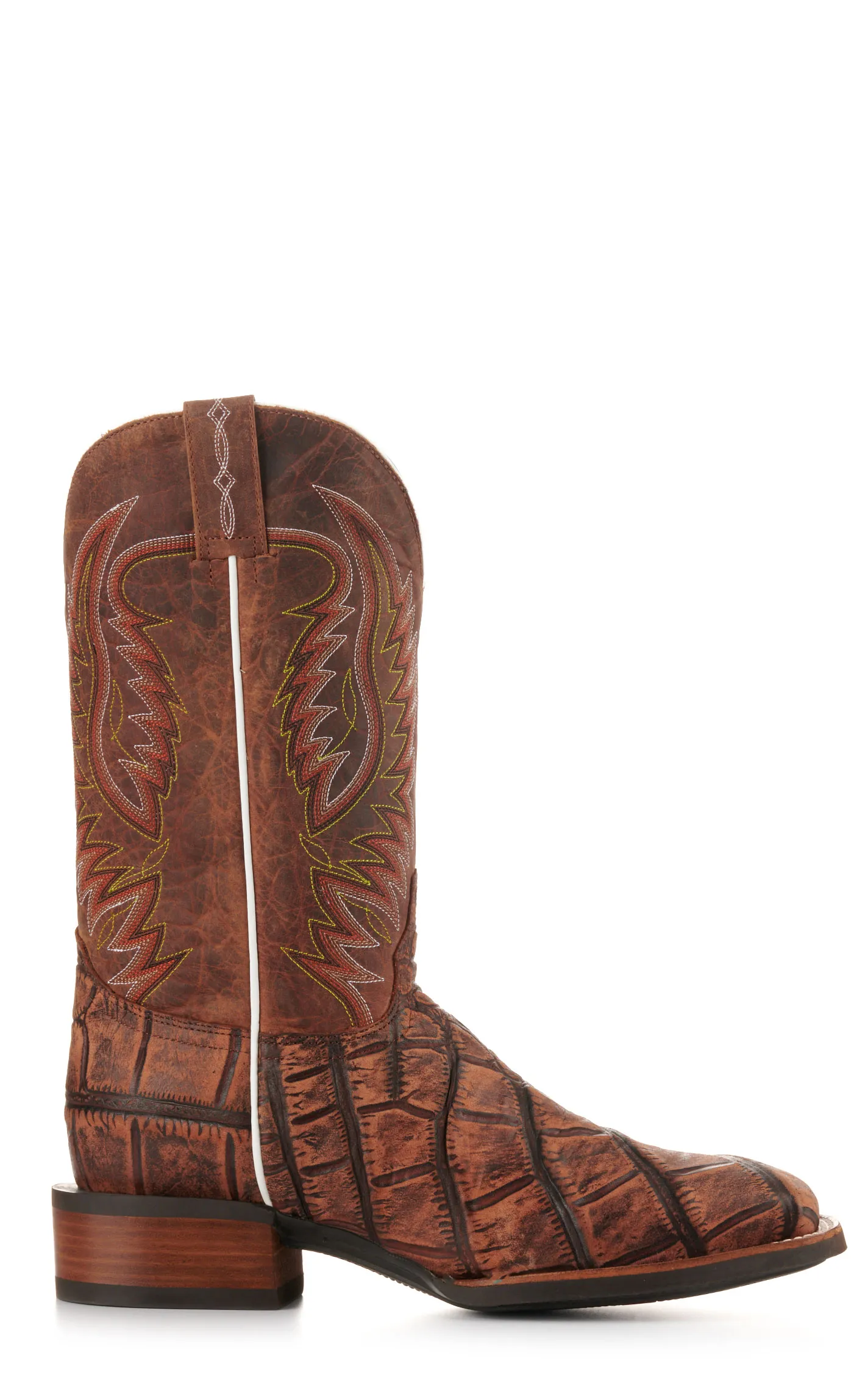 Cavender's Men's Intrepid Honey and Rustic Tan Alligator Print Wide Square Toe Cowboy Boot