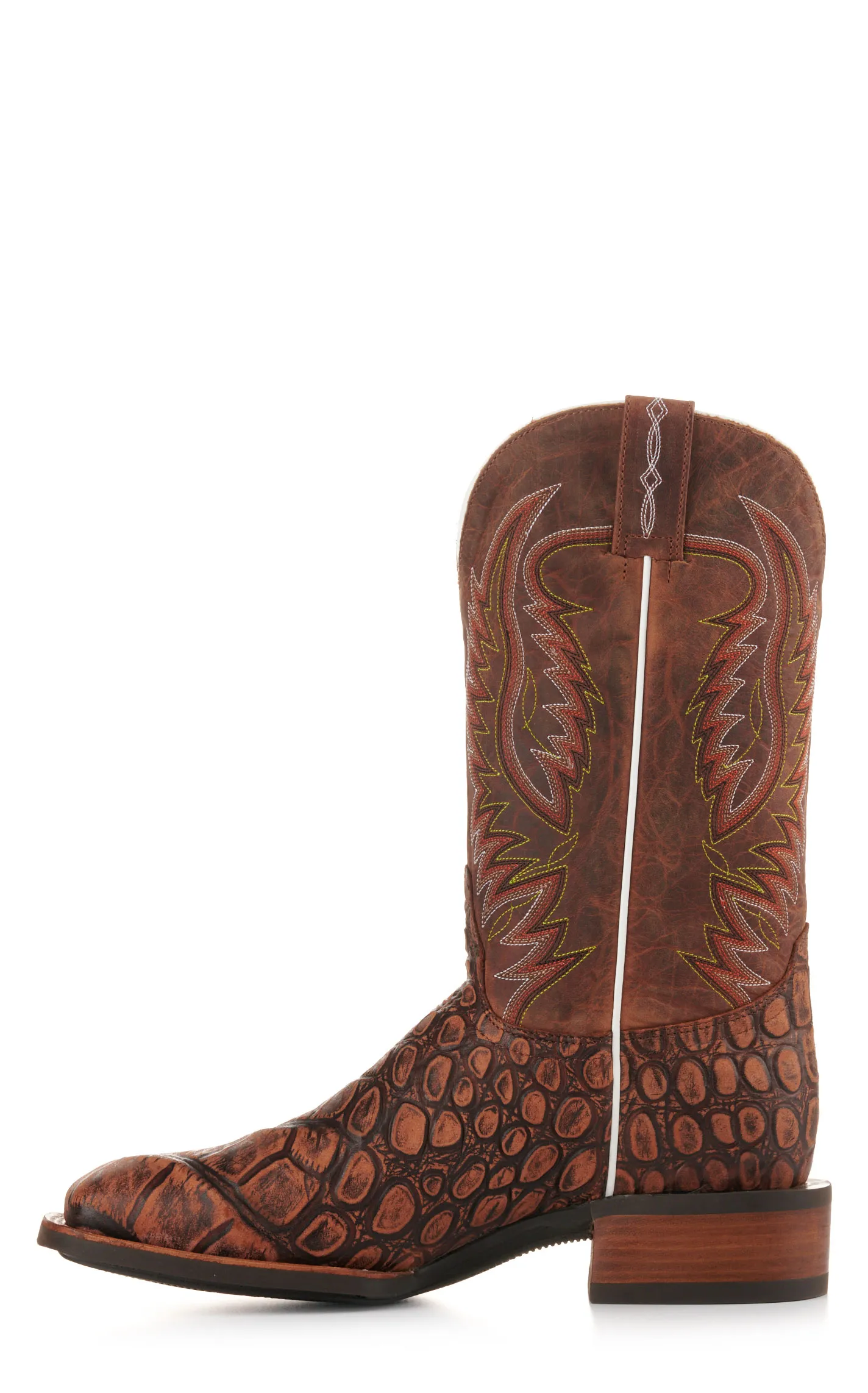 Cavender's Men's Intrepid Honey and Rustic Tan Alligator Print Wide Square Toe Cowboy Boot