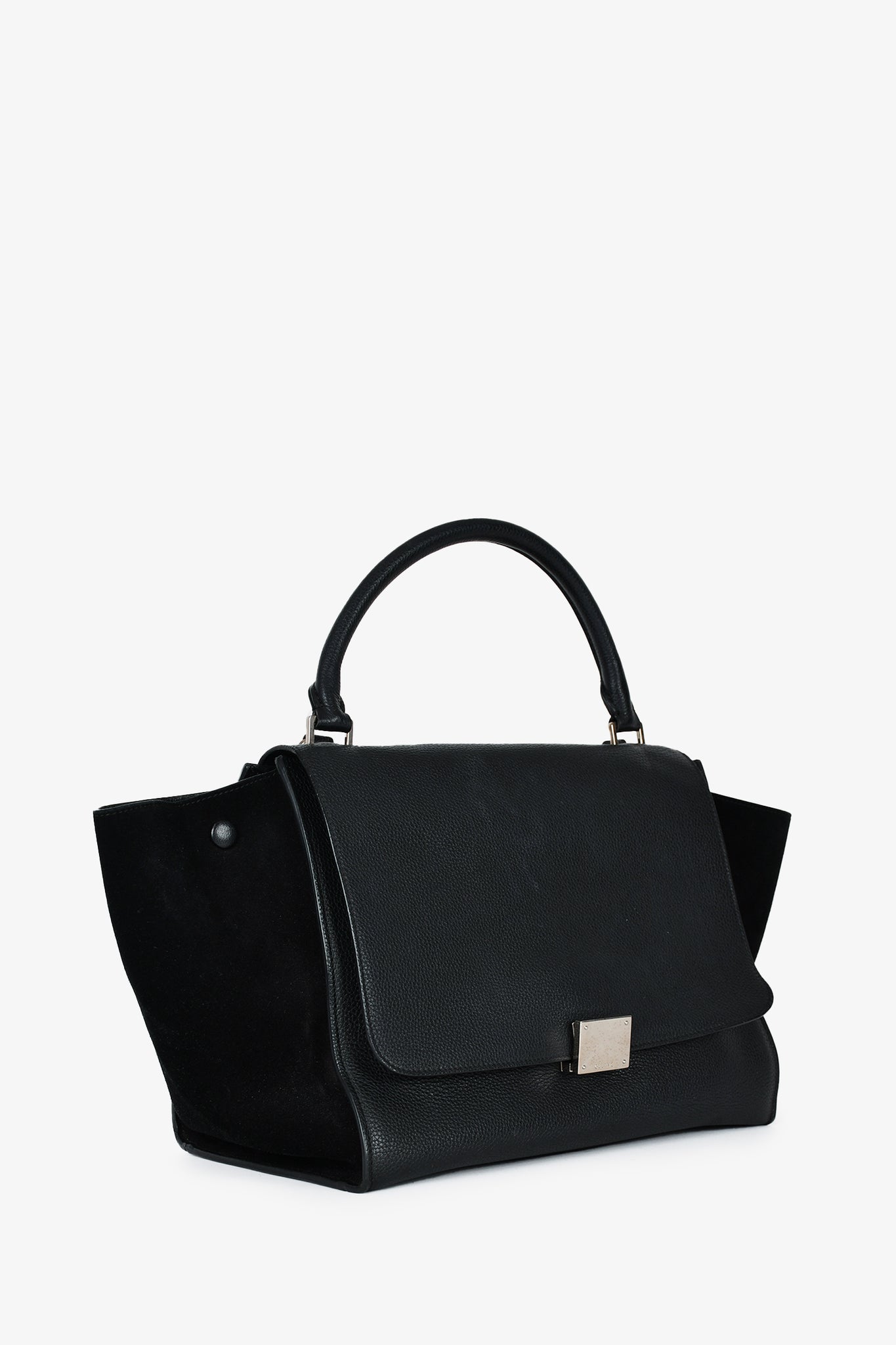 Celine 2015 Black Leather/Suede Medium Trapeze Top Handle