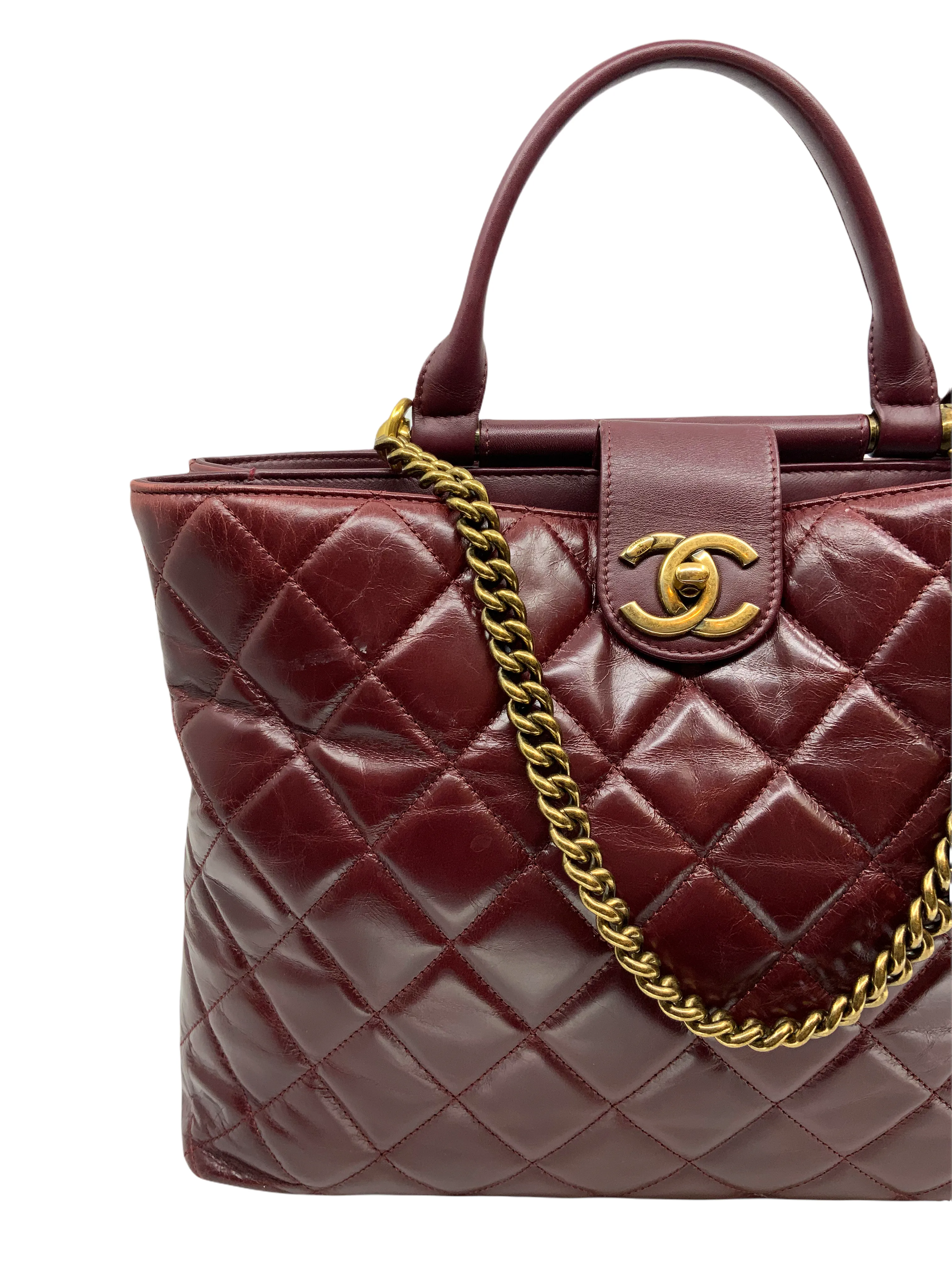 Chanel Quilted Large Gold Bar Top Handle Tote